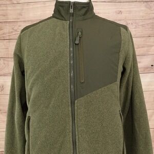 All In Motion Jacket Mens M Green Fleece Full Zip Stand Collar Pockets Outdoor